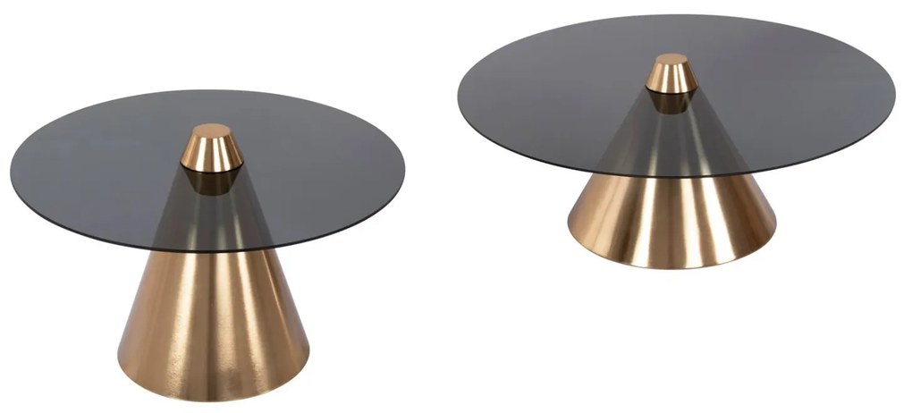 Τραπεζάκια σαλονιού REBEN Σετ 2 τμχ Μέταλλο Χρυσό - Φιμέ Γυαλί Μαύρο Φ80 & Φ60 εκ.