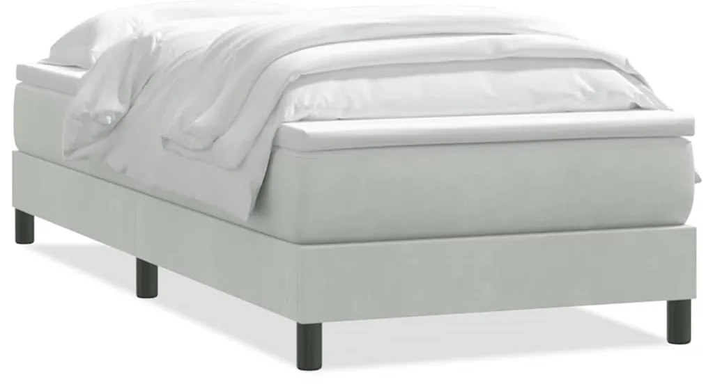 vidaXL Κρεβάτι Boxspring με Στρώμα Ανοιχτό Γκρι 80x210 εκ. Βελούδινο