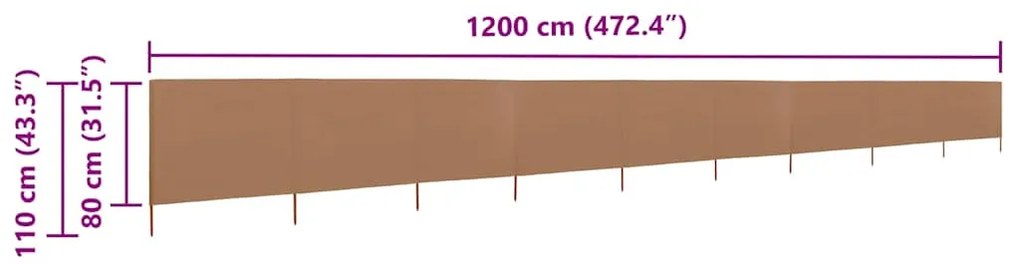vidaXL Προστατευτικό Αέρα με 9 Πάνελ Taupe 1200 x 80 εκ. Υφασμάτινο