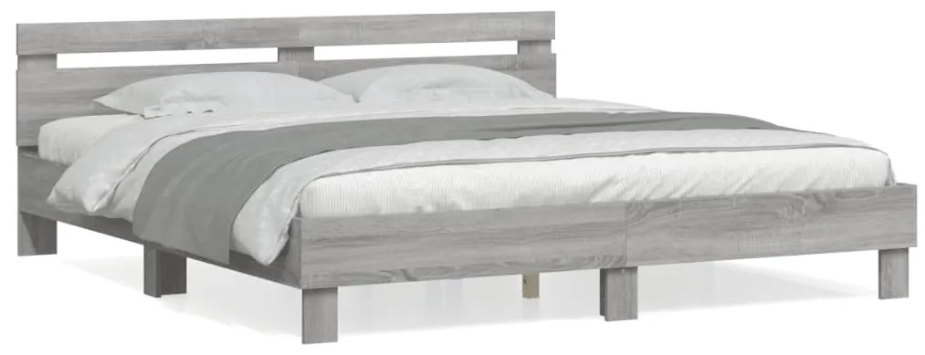 vidaXL Πλαίσιο Κρεβατιού με Κεφαλάρι Γκρι Sonoma 180x200εκ. Επεξ. Ξύλο