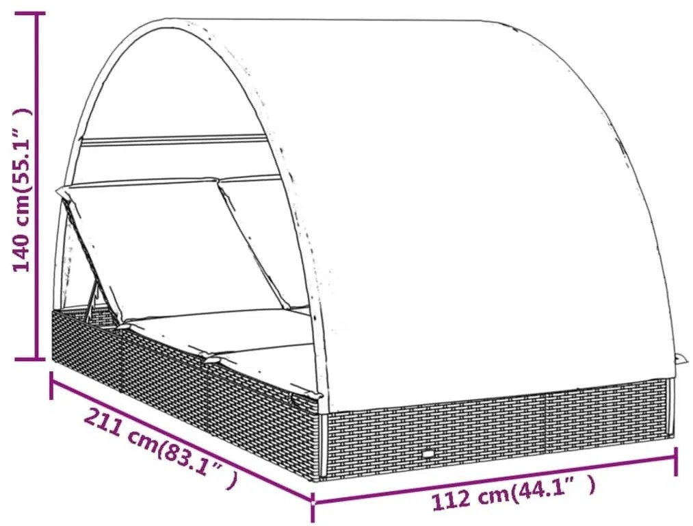 Ξαπλώστρα 2 Ατόμων Στρογγ. Οροφή Γκρι 211x112x140εκ Συνθ. Ρατάν - Γκρι