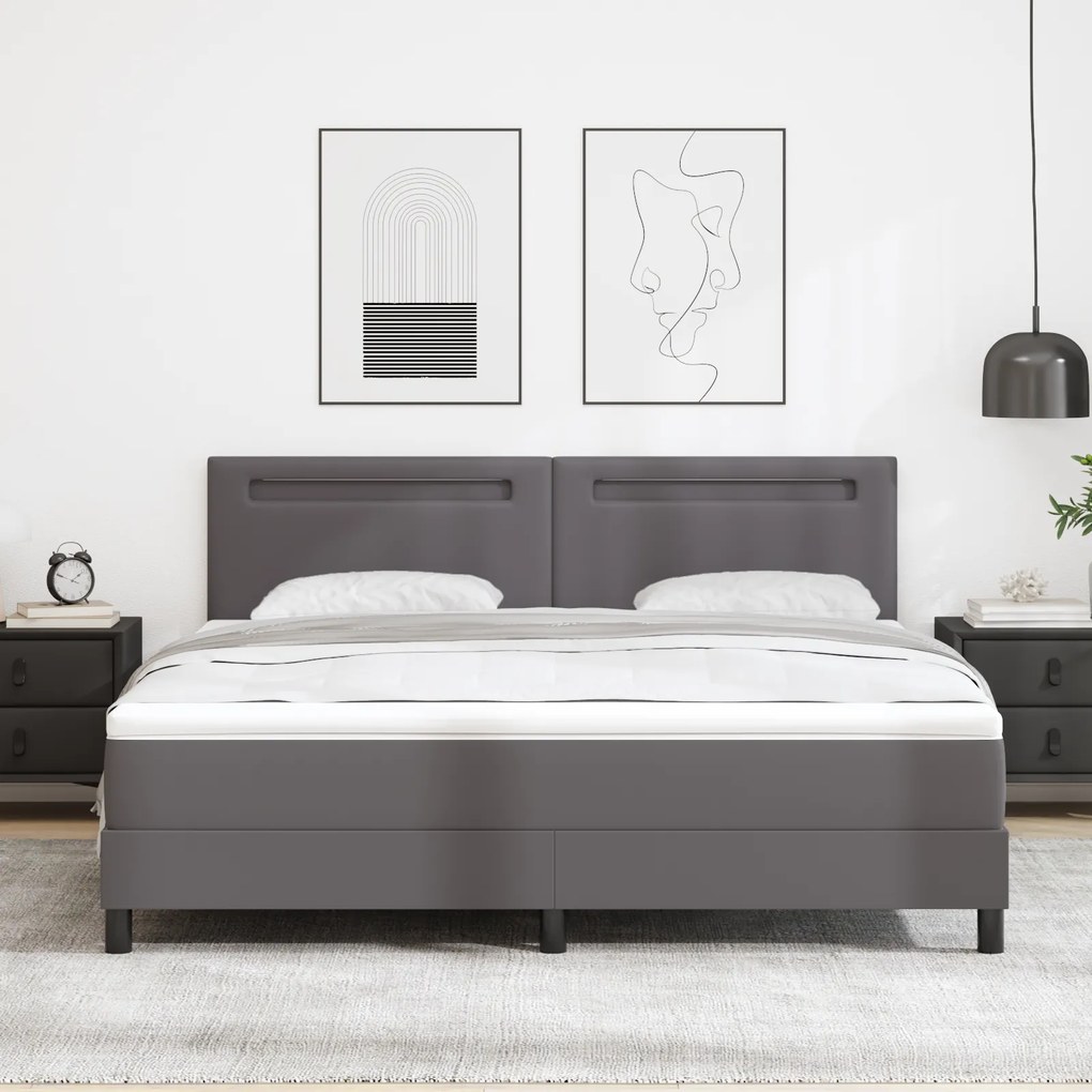 vidaXL Κρεβάτι Box Spring με Στρώμα Γκρι, Σούπερ Κινγκ, Ψεύτικος Δέρμα