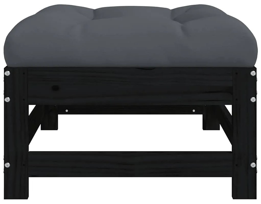 vidaXL Υποπόδιο Κήπου Μαύρο από Μασίφ Ξύλο Πεύκου με Μαξιλάρι