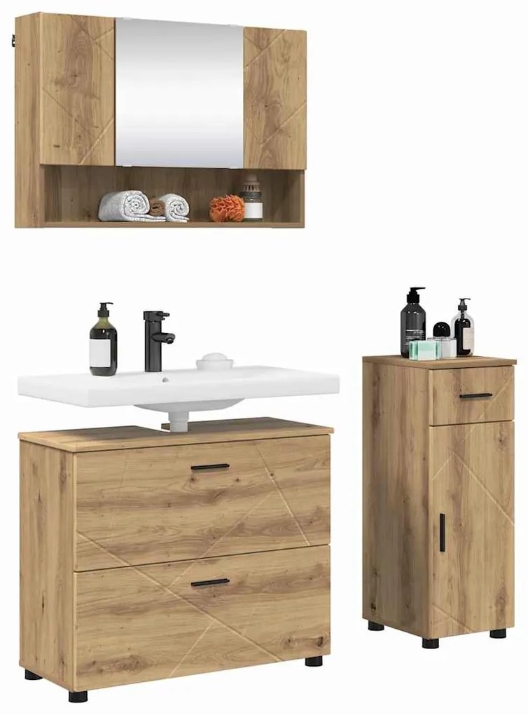 vidaXL Σετ Επίπλων Μπάνιου με συρτάρι με ράφι 3 pcs Artisan Oak