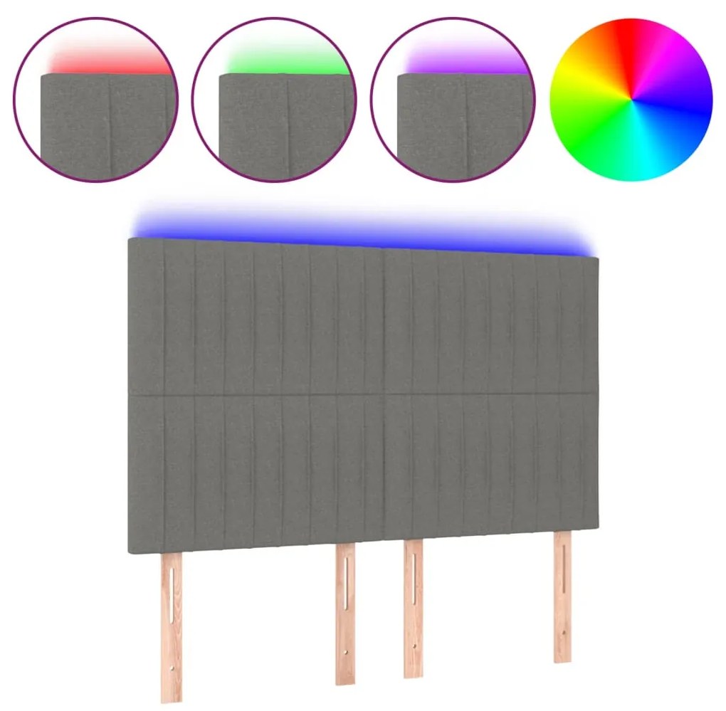 Κεφαλάρι Κρεβατιού LED Σκούρο Γκρι 144x5x118/128εκ. Υφασμάτινο 3122661
