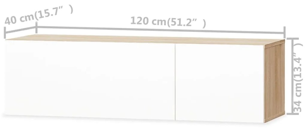 vidaXL Έπιπλα Τηλεόρασης 2 τεμ. Λευκό/Δρυς 120x40x34 εκ. Επεξ. Ξύλο