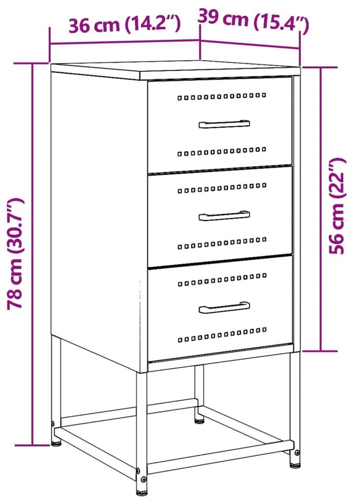 Κομοδίνο Λευκό 36 x 39 x 78 εκ. από Χάλυβα - Λευκό