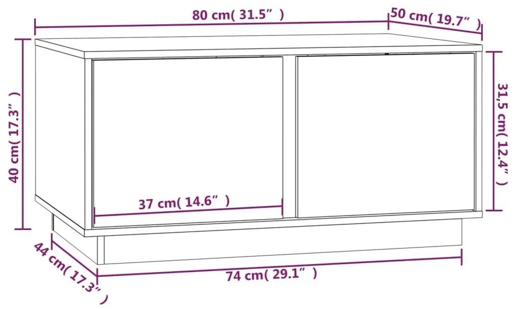 Τραπεζάκι Σαλονιού Μαύρο 80x50x40εκ. από Μασίφ Ξύλο Πεύκου - Μαύρο