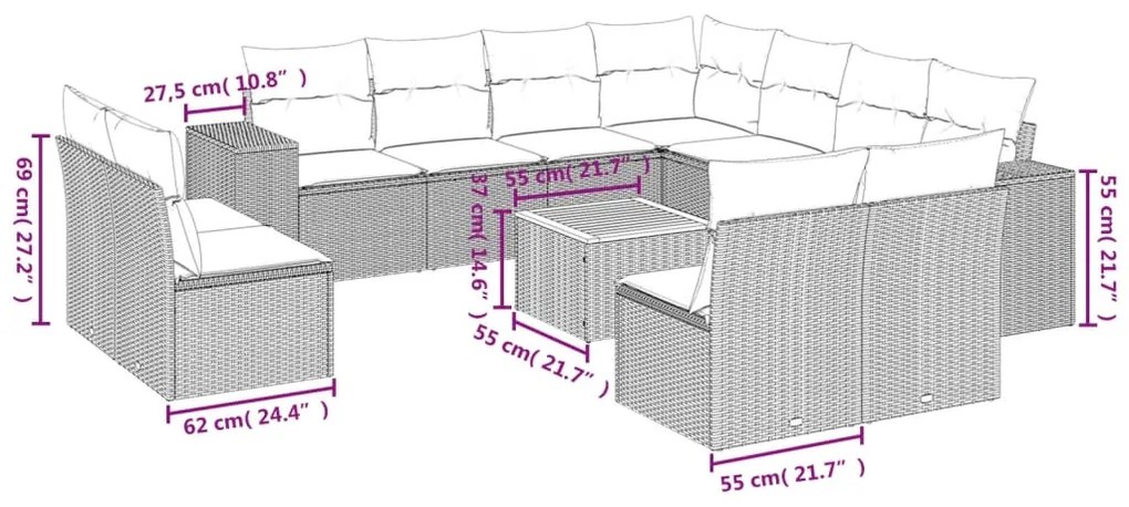 Σαλόνι Κήπου Σετ 12 τεμ. Μπεζ Συνθετικό Ρατάν με Μαξιλάρια - Μπεζ