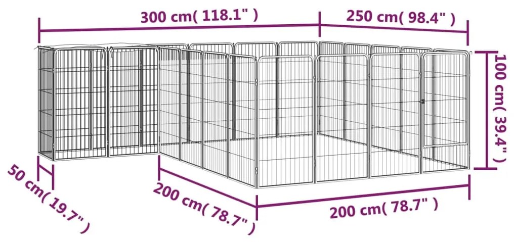 vidaXL Κλουβί Σκύλου 22 Πάνελ Μαύρο 50x100 εκ. Ατσάλι με Βαφή Πούδρας