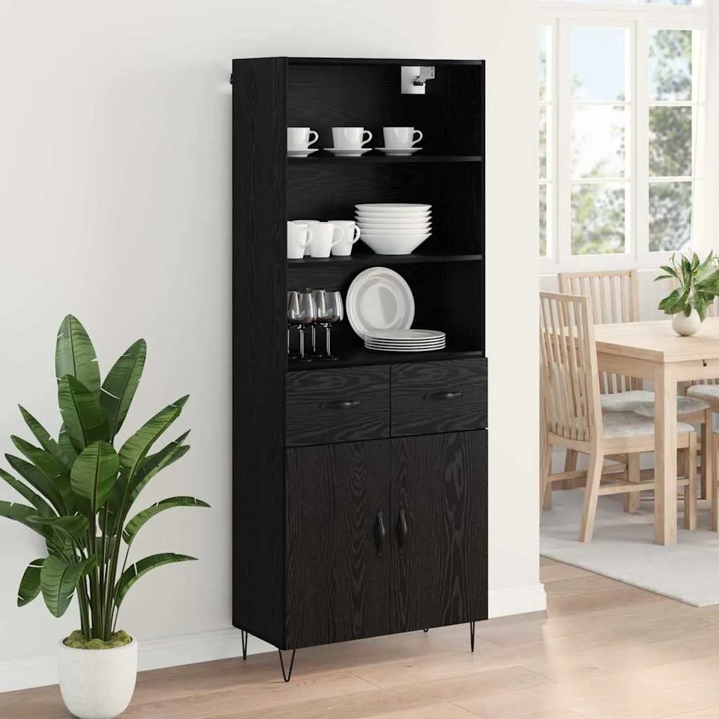 vidaXL Highboard με συρτάρι 2 pcs Μαύρη Οξυά Επεξεργασμένο ξύλο