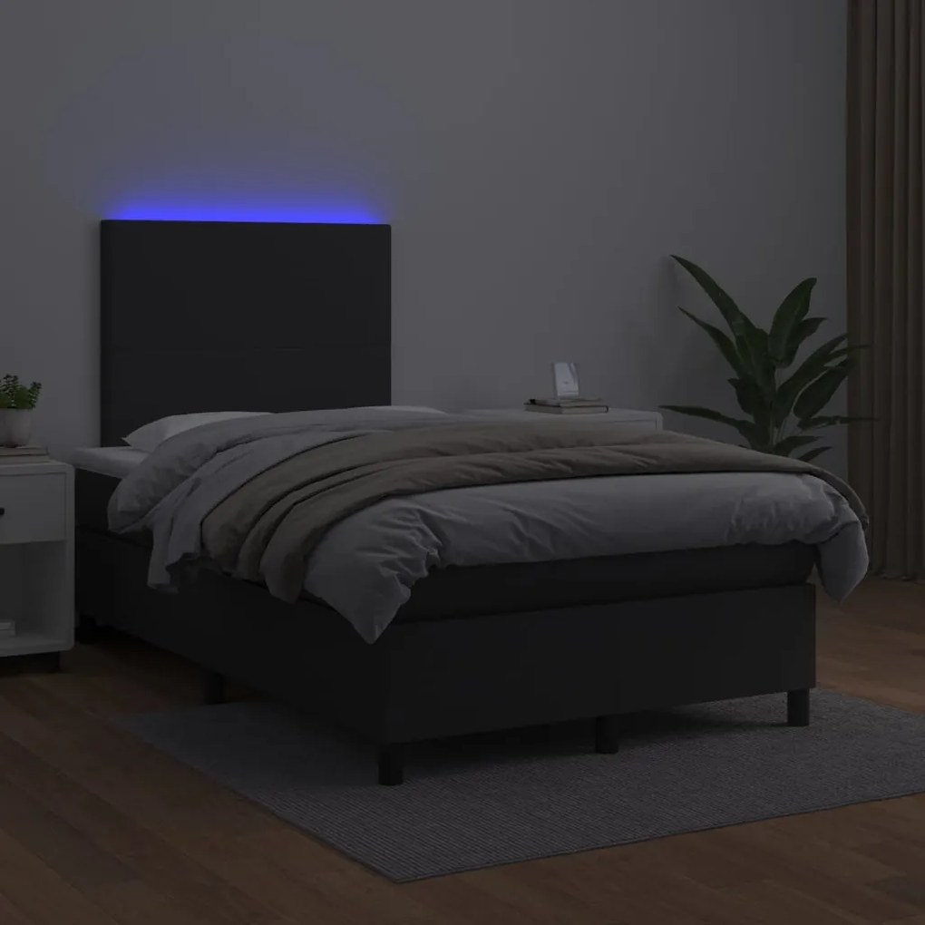 vidaXL Κρεβάτι Boxspring με Στρώμα & LED Μαύρο 120x200 εκ. Συνθ. Δέρμα