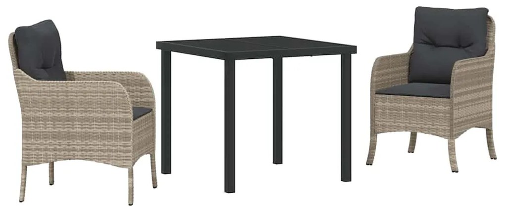vidaXL Σέτ φαγητού για κήπο με μαξιλάρι 3 pcs Ανοιχτό γκρι Πολυ ράταν