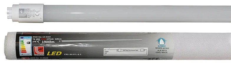 Adeleq Λάμπα LED Γυάλινη T8 120Cm 18W 230V Διπλής Τροφοδοσίας Ψυχρό 13-0180