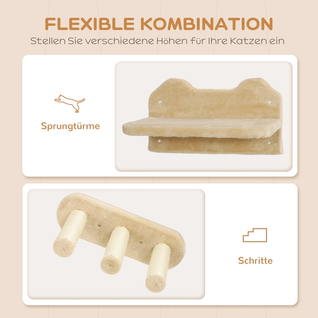 Σετ σκάλες για γάτες PawHut, τοποθέτηση σε τοίχο και οροφή, για γάτες έως 5 kg, μπεζ