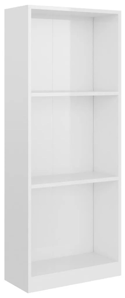 Βιβλιοθήκη με 3 Ράφια Γυαλ. Λευκό 40x24x109 εκ. Επεξεργ. Ξύλο 800834