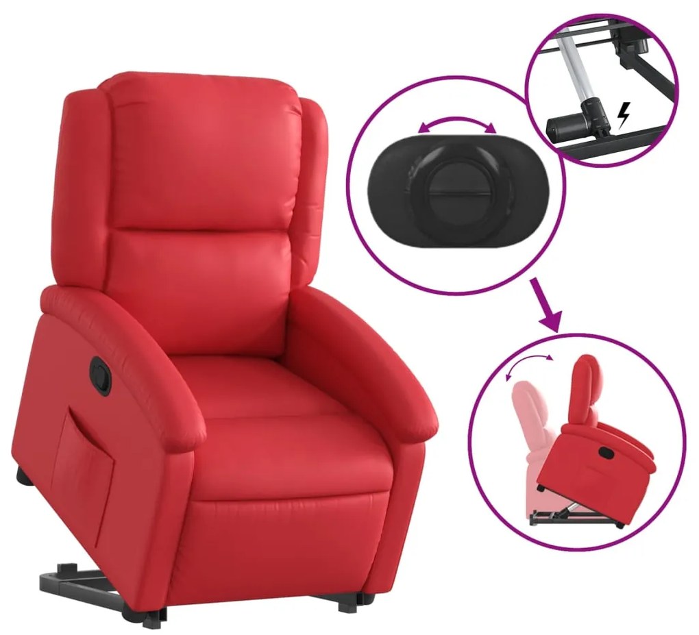 vidaXL Πολυθρόνα Ανακλινόμενη με Ανύψωση Κόκκινη από Συνθετικό Δέρμα