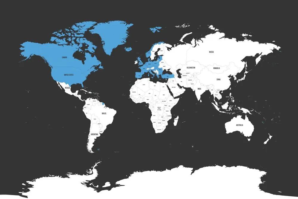 Εικόνα σε σύγχρονο χάρτη από φελλό με μπλε αντίθεση - 90x60  flags