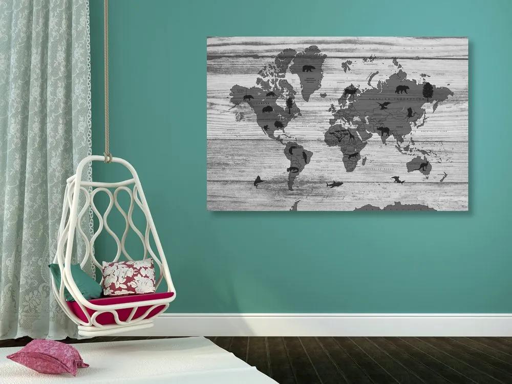 Εικόνα σε ασπρόμαυρο χάρτη από φελλό σε ξύλινο φόντο - 120x80  arrow