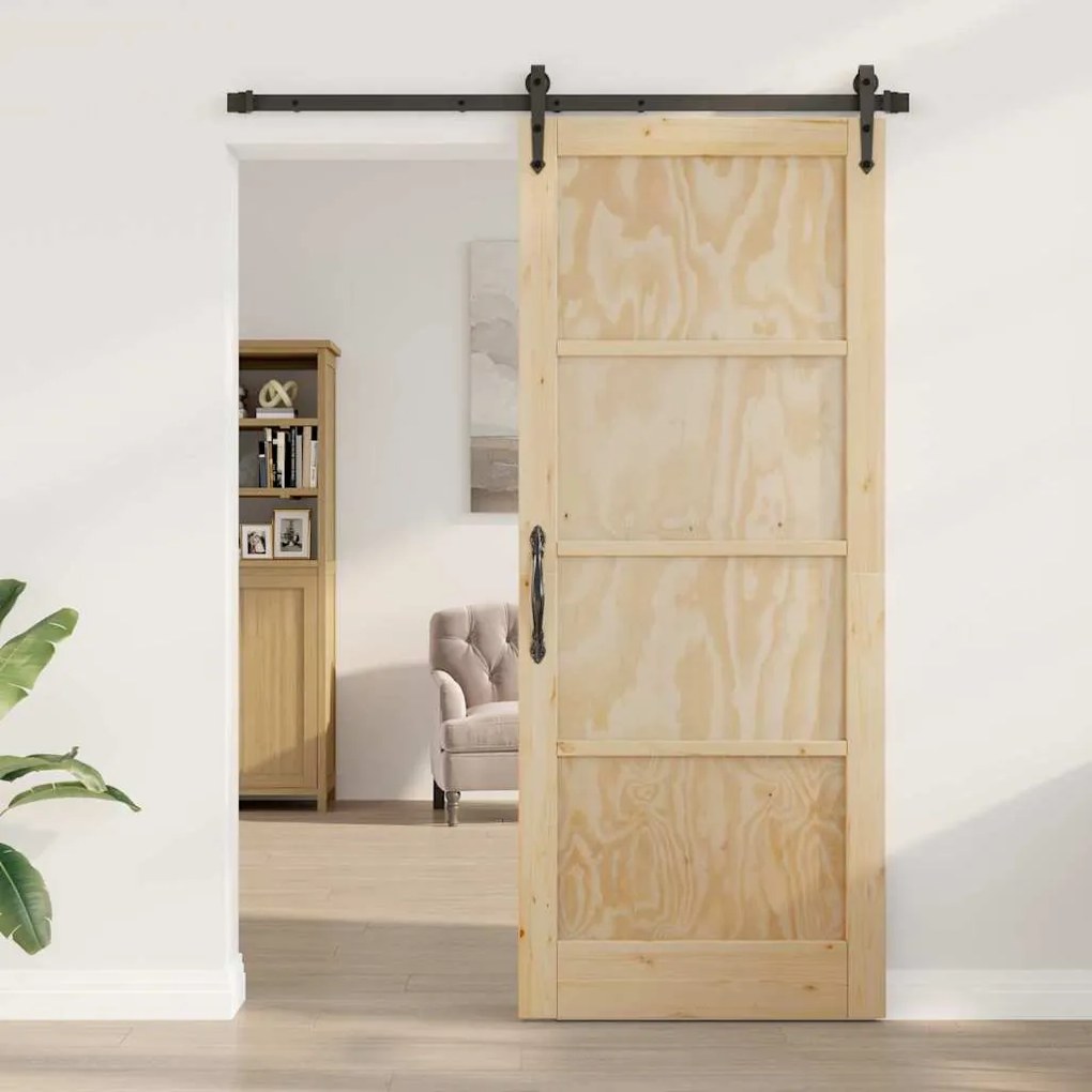 vidaXL Συρόμενη Πόρτα Χειροκίνητος Καφέ 86 x 211 cm Μασίφ ξύλο πεύκου