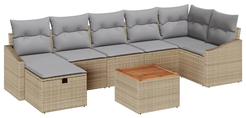 vidaXL Σετ Καναπέ Κήπου με μαξιλάρι 8 pcs Μπεζ Πολυ ράταν