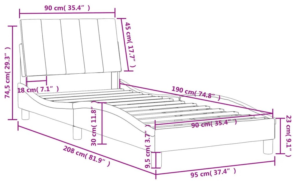 Πλαίσιο Κρεβατιού με Κεφαλάρι Μπλε 90 x 190 εκ. Βελούδινο - Μπλε