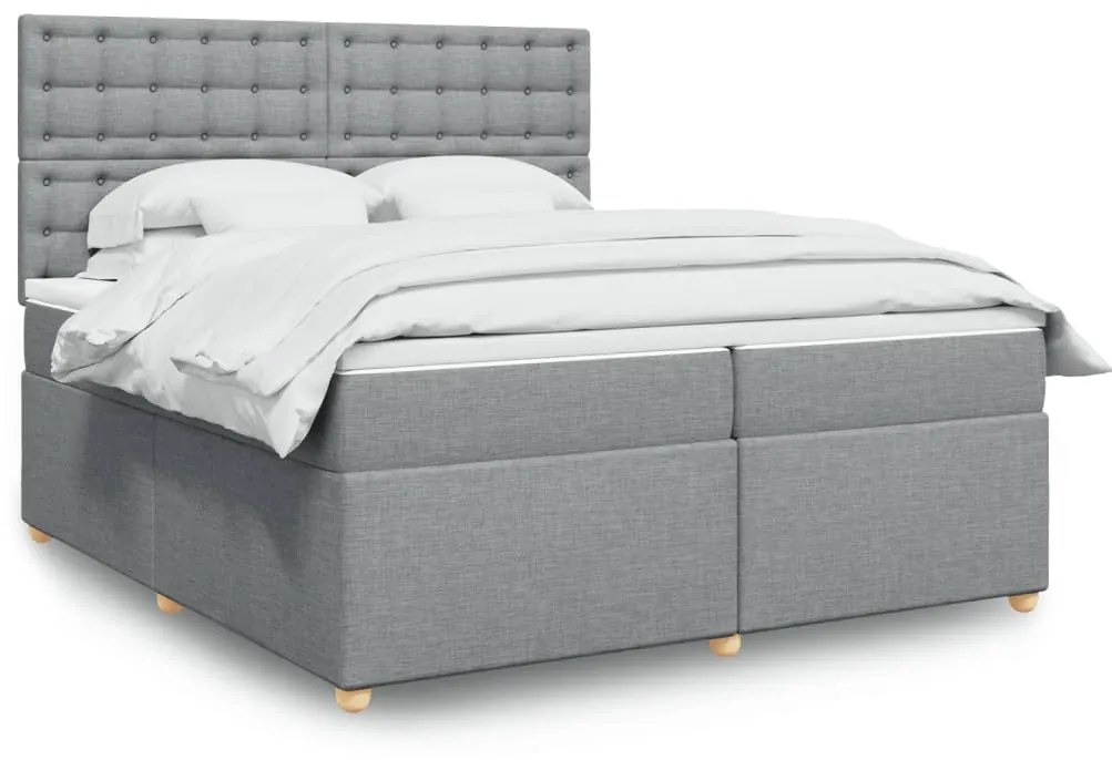 vidaXL Κρεβάτι Boxspring με Στρώμα Ανοιχτό Γκρι 200x200 εκ. Υφασμάτινο