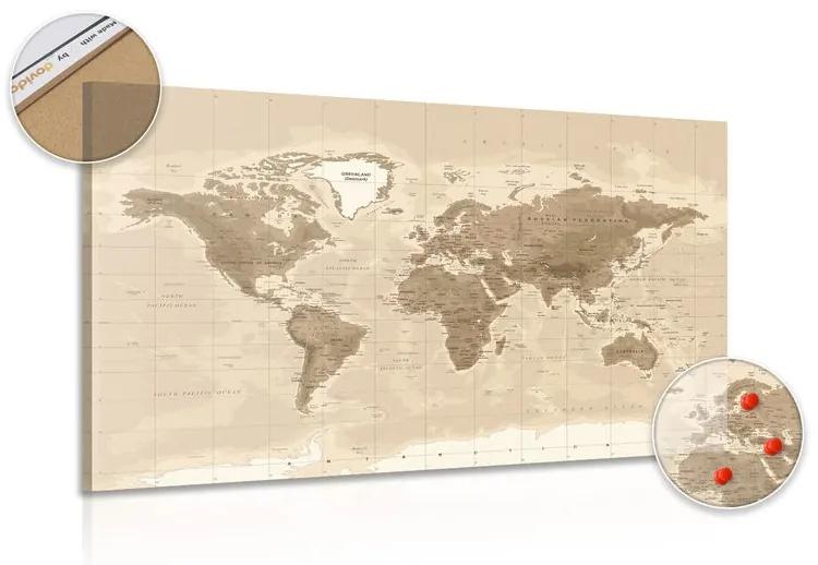 Εικόνα στο φελλό ενός όμορφου vintage παγκόσμιου χάρτη - 120x80  smiley