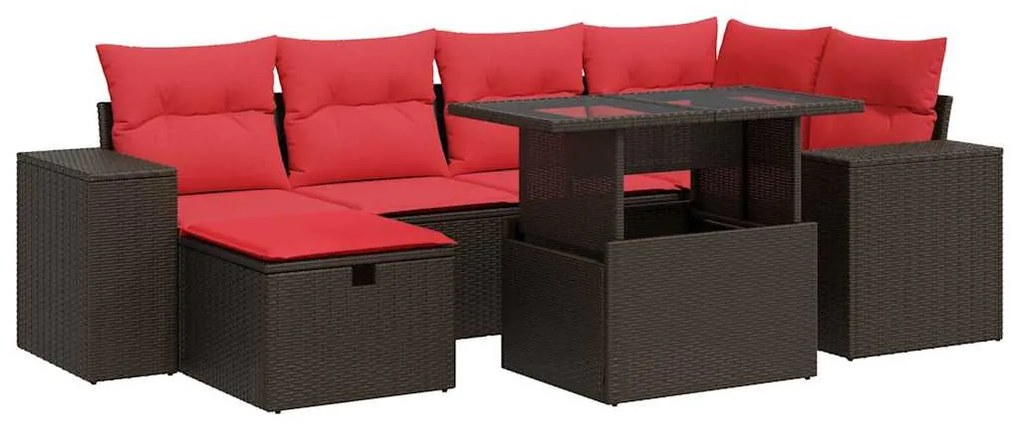 vidaXL Καναπές Σετ 7Τεμαχίων Μαύρο Συνθετικό Ρατάν με Μαξιλάρια Ακακία