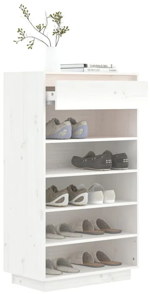 vidaXL Παπουτσοθήκη Λευκή 60 x 34 x 105 εκ. από Μασίφ Ξύλο Πεύκου