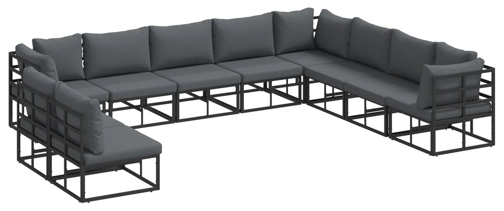 vidaXL Σετ Καναπέ Κήπου 10 pcs Μαύρο 353 x 283 x 71 εκ. Αλουμίνιο