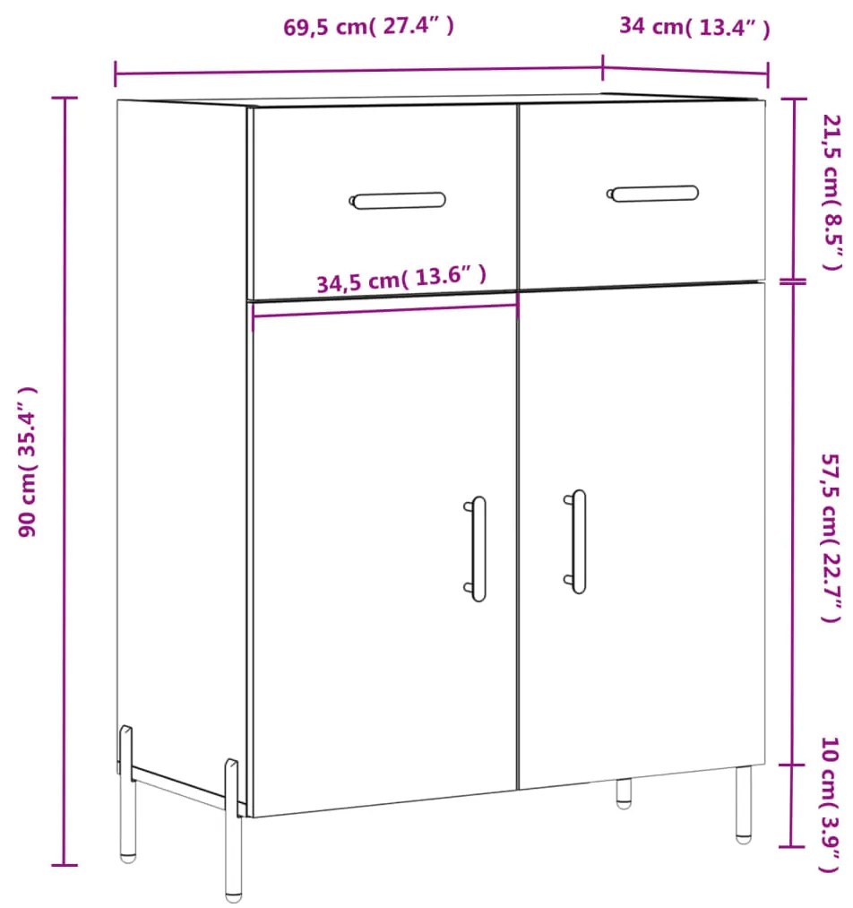 Ντουλάπι Γκρι Σκυροδέματος 69,5x34x90 εκ. Επεξεργασμένο Ξύλο - Γκρι