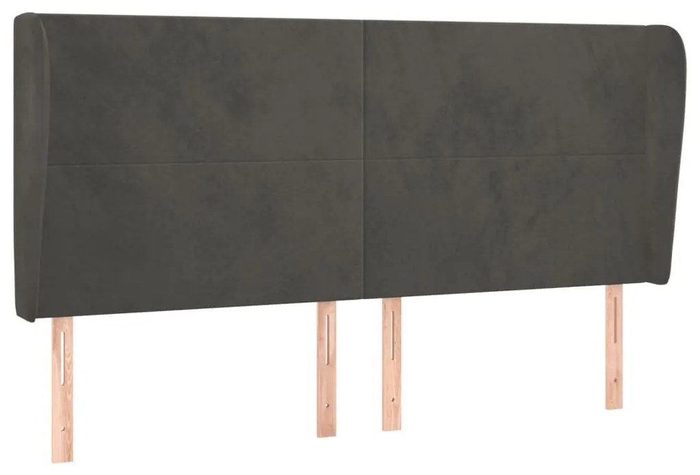 Κεφαλάρι με Πτερύγια Σκούρο Γκρι 163x23x118/128 εκ. Βελούδινο - Γκρι