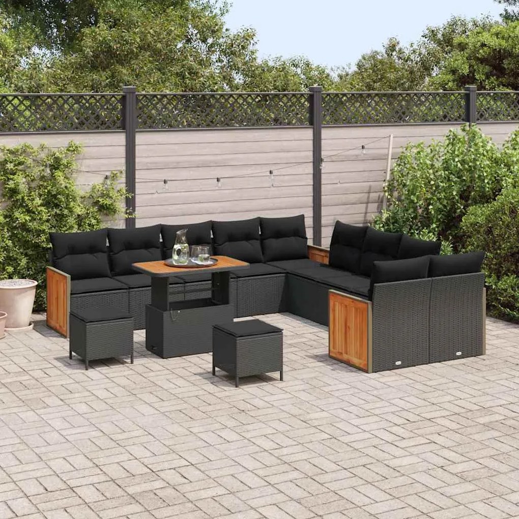 vidaXL Σετ Καναπέ Κήπου με μαξιλάρι 13 pcs Μαύρο 90 x 55 x 71 cm