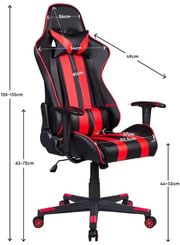 Καρέκλα Gaming SAR-12 Fylliana Μαύρο - Κόκκινο Τεχνόδερμα 64x53x135 εκ. 64x53x135 εκ.
