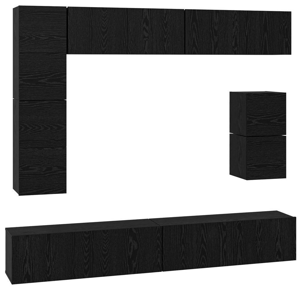 vidaXL Σετ επίπλου τηλεόρασης Επιτοίχιο 8 pcs Μαύρη Οξυά