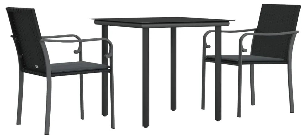 vidaXL Σετ Τραπεζαρίας Κήπου 3 τεμ. Συνθ. Ρατάν / Ατσάλι με Μαξιλάρια