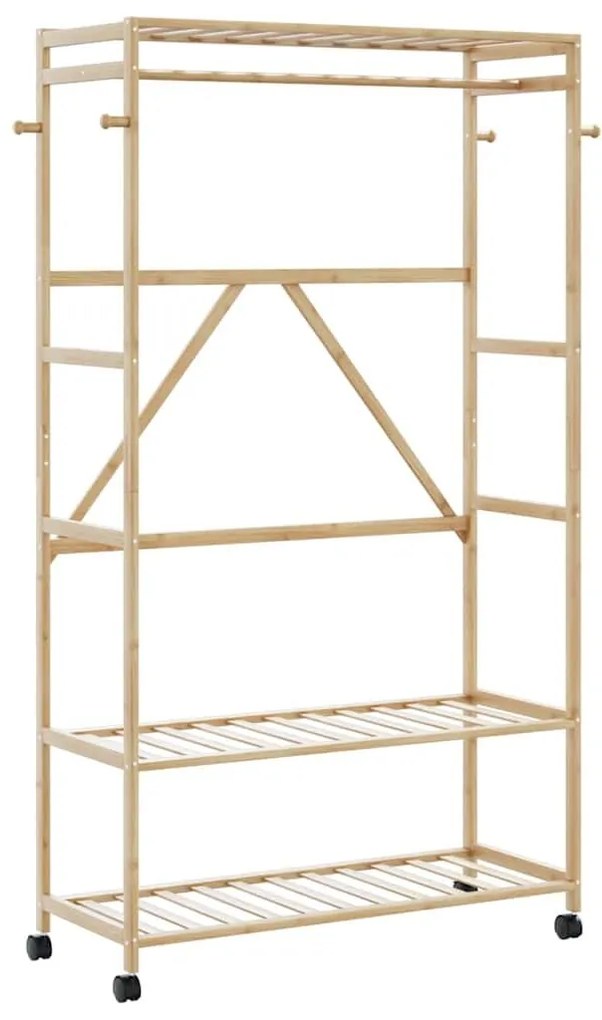 Ράφι ρούχων με ράφια και ρόδες 110x40x180 εκ. Μπαμπού - Καφέ
