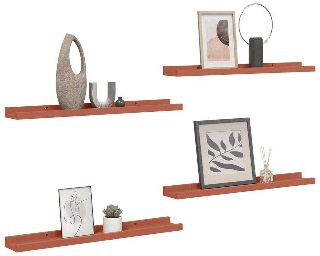 vidaXL Ράφι Τοίχου 4 pcs Κόκκινο 60 x 9 x 3 cm Επεξεργασμένο ξύλο