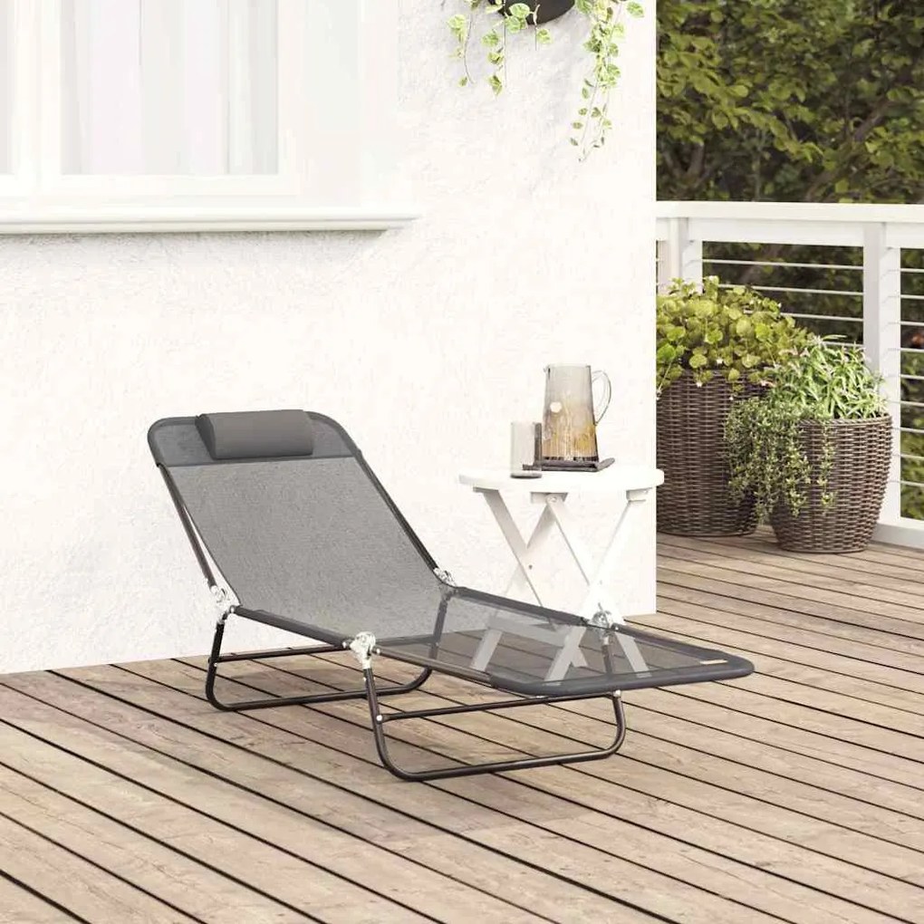 vidaXL Πτυσσόμενη ξαπλώστρα Γκρι 182 x 55 x 85.5 εκ. Textilene
