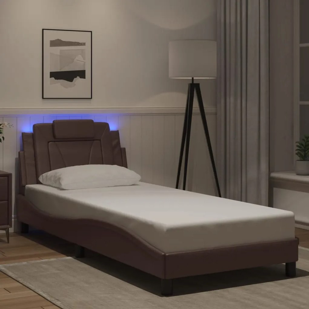 Πλαίσιο Κρεβατιού με LED Καφέ 80x200 εκ. Συνθετικό Δέρμα
