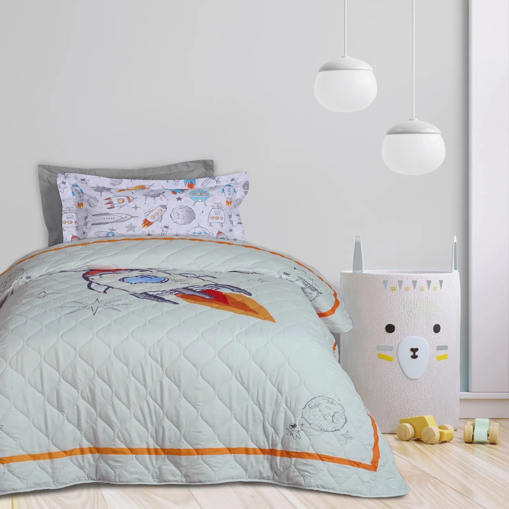 Κουβερλί Microfiber Μονό 160x220εκ. Kid Line 4877 Γκρι-Κίτρινο-Μπλε Das Kids