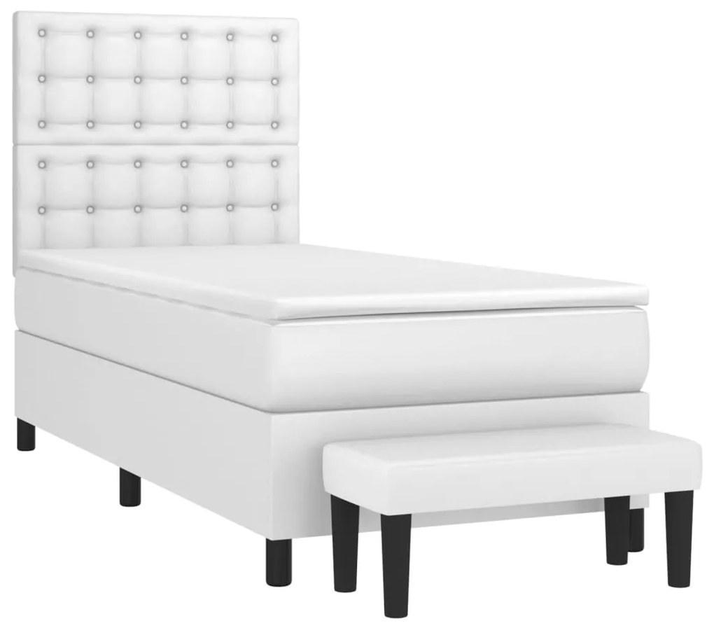 vidaXL Κρεβάτι Boxspring με Στρώμα Λευκό 100x200εκ.από Συνθετικό Δέρμα