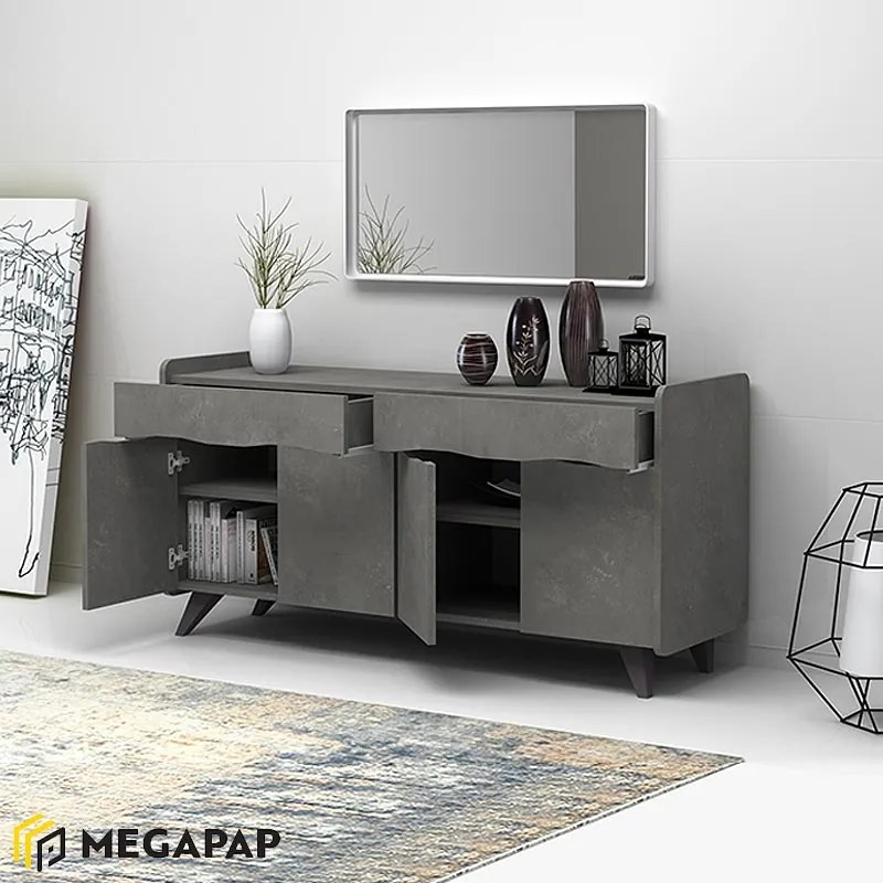 ΜΠΟΥΦΕΣ SILA MEGAPAP ΧΡΩΜΑ ΓΚΡΙ ΣΚΥΡΟΔΕΜΑΤΟΣ 140X45X72ΕΚ.