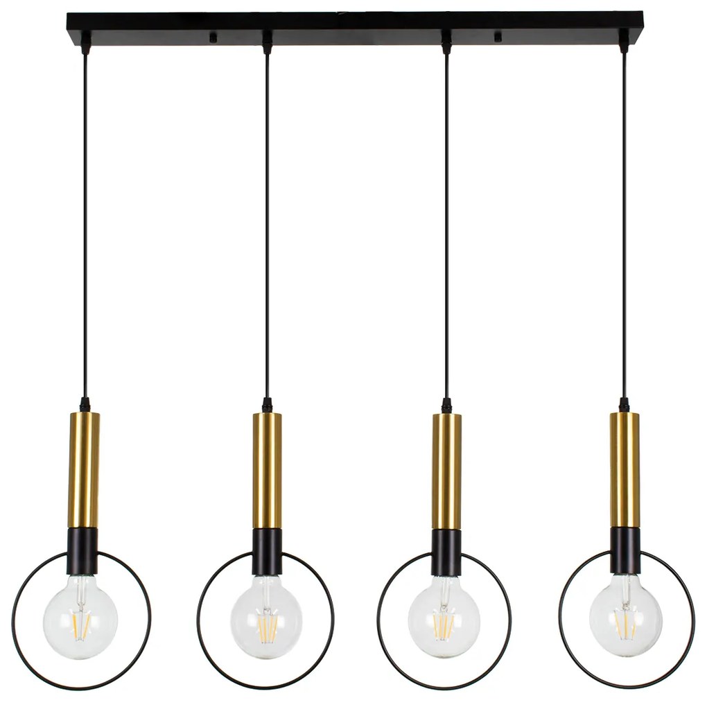 00775 GloboStar® GLOBOSTAR® OLVERO 00775 Μοντέρνο Κρεμαστό Φωτιστικό Οροφής με Ντουί 4 x E27 AC 220-240V IP20 - Μαύρο &amp; Χρυσό - Μ90 x Π18 x Y130cm