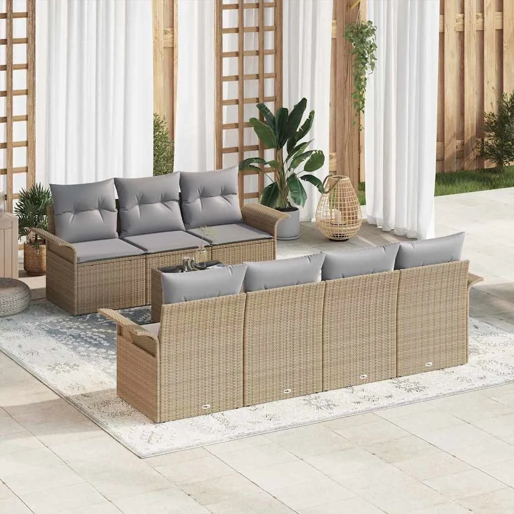vidaXL Σετ Καναπέ Κήπου 8 pcs Μπεζ Πολυ ράταν