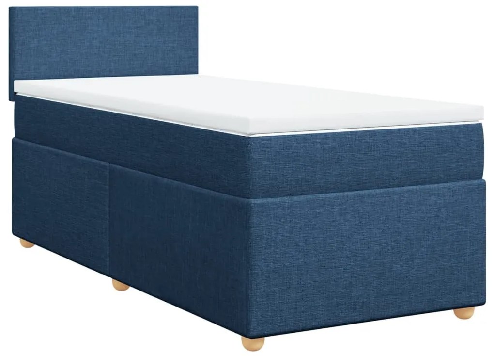 vidaXL Κρεβάτι Boxspring με Στρώμα Μπλε 90x200 εκ.Υφασμάτινο