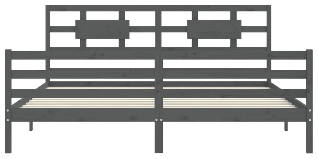 Πλαίσιο Κρεβατιού με Κεφαλάρι Γκρι 200x200 εκ. Μασίφ Ξύλο - Γκρι