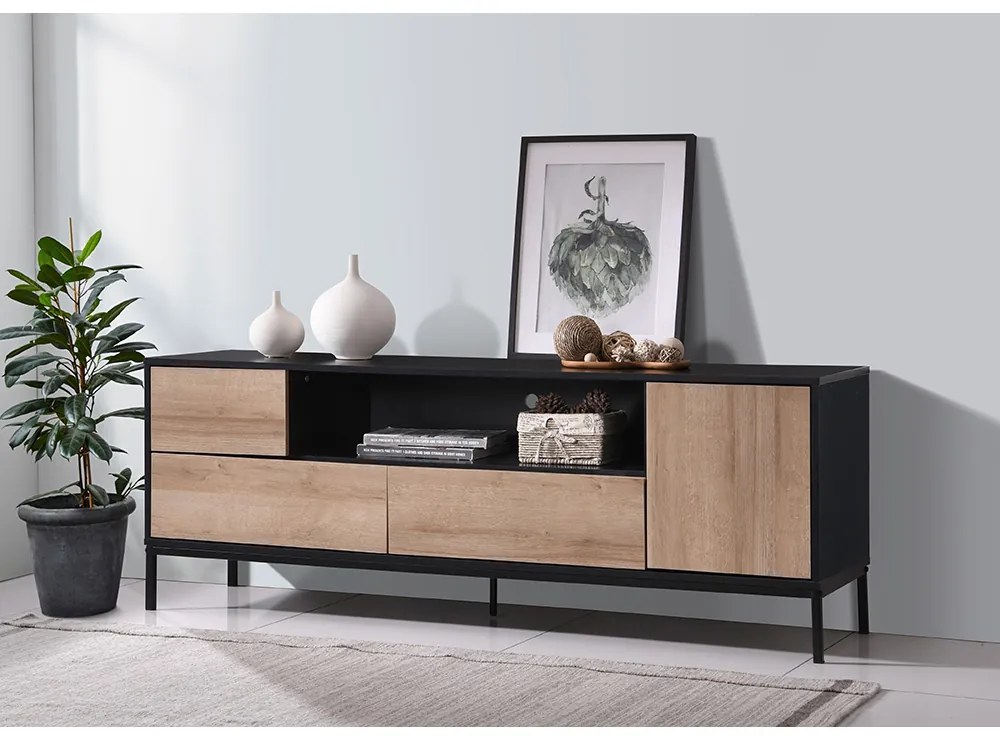 BLACKBIRD TV STAND RIVIERA OAK ΜΑΥΡΟ 160x40,5xH58cm - 05-0670 - 05-0670