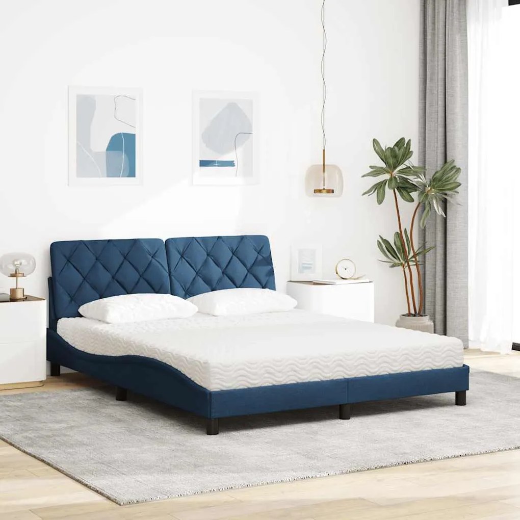 vidaXL Κρεβάτι Μπλε 160x200 εκ. Υφασμάτινο